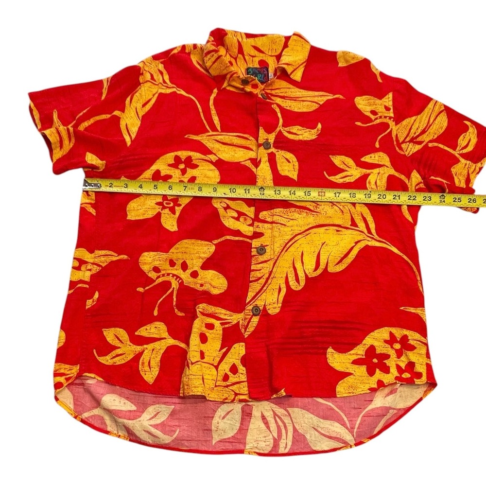 Vintage Jams World Psychedelic Red Yellow Floral Hawaiian Men's Shirt Large 90s - Picture 3 of 8